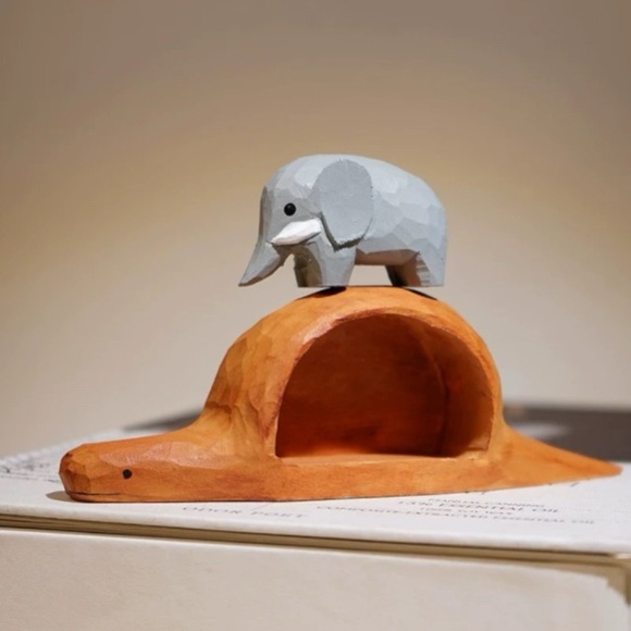 Handmade Wood Carving Elephant Inside Boa Figurine Inspired Decoration - Picture 2 of 5